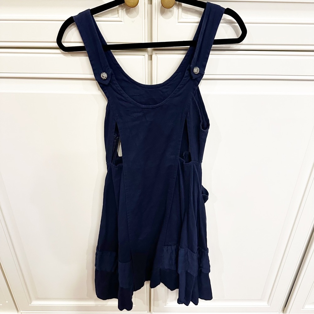 Anthropologie Meadow Rue Women’s Madison Jumper Dress Navy Linen Cotton Cut Out - Picture 5 of 13